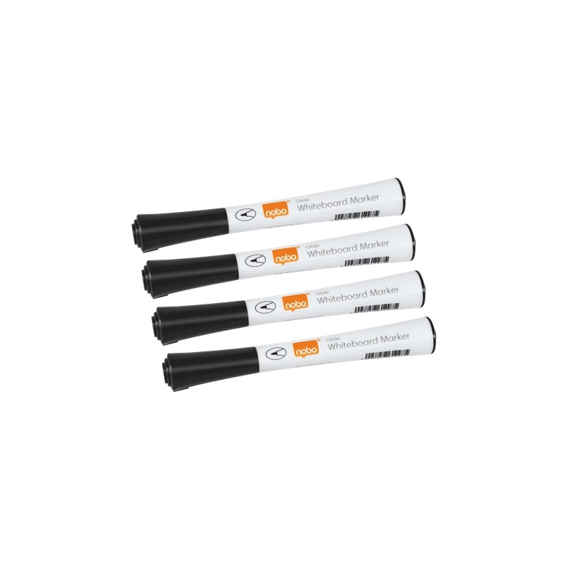 Nobo Pack de 4 Rotuladores para Pizarra Blanca - Punta Fina 1mm - Tinta con Poco Olor - Color Negro Nobo Pack de 4 Rotuladores para Pizarra Blanca - Punta Fina 1mm - Tinta con Poco Olor - Color Negro