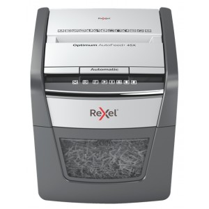 Rexel Optimum AutoFeed 45X Destructora Automatica de Corte en Particulas- 20L - Alimentacion Automatica 45 hojas - Ranura Manua