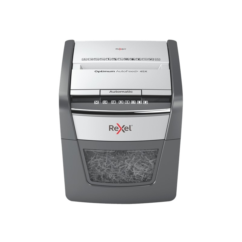 Rexel Optimum AutoFeed 45X Destructora Automatica de Corte en Particulas- 20L - Alimentacion Automatica 45 hojas - Ranura Manua