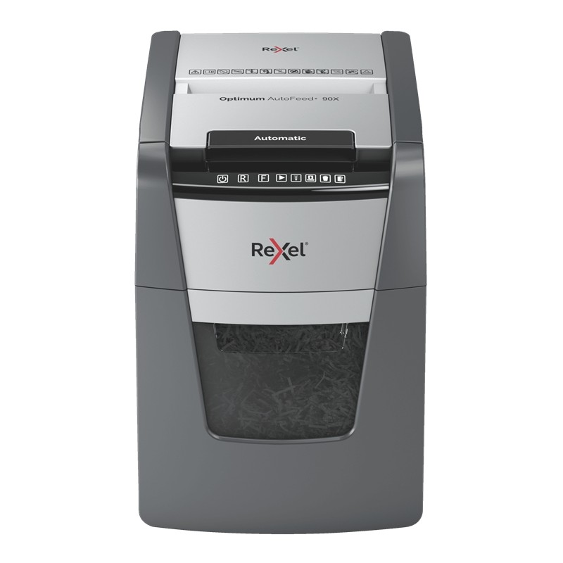 Rexel Optimum AutoFeed 90X Destructora Automatica de Corte en Particulas - 35L - Alimentacion Automatica 90 hojas - Ranura Manu