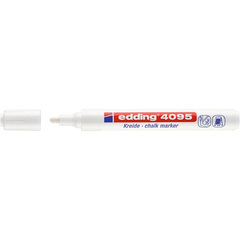Edding 4095 Rotulador de Tiza Liquida - Punta Redonda - Trazo entre 2 y 3mm - Olor Neutro - Color Blanco Edding 4095 Rotulador de Tiza Liquida - Punta Redonda - Trazo entre 2 y 3mm - Olor Neutro - Color Blanco