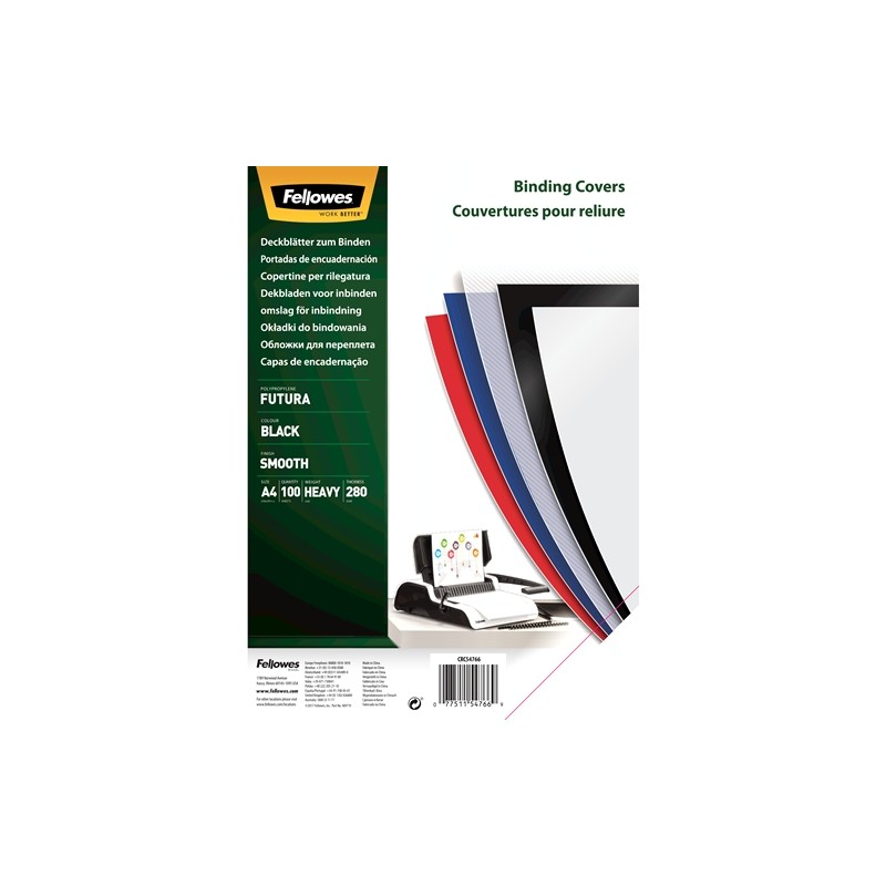 Fellowes Pack de 100 Portadas de Polipropileno A4 - 300 Micras - Muy Resistentes - Color Negro