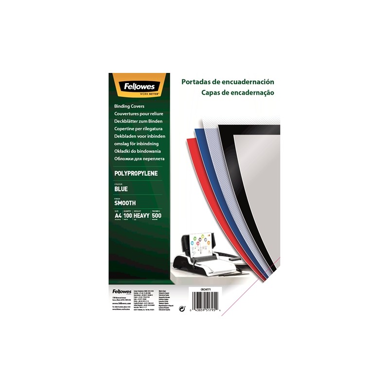 Fellowes Pack de 100 Portadas de Polipropileno A4 - 500 Micras - Muy Resistentes - Color Azul