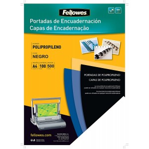 Fellowes Pack de 100 Portadas de Polipropileno A4 - 500 Micras - Acabado de Calidad - Color Negro