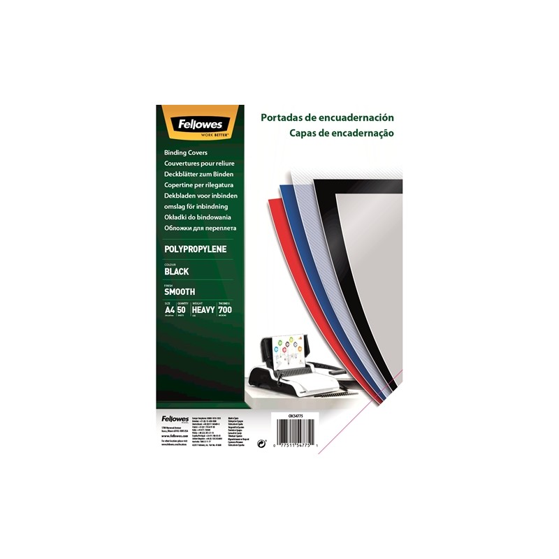 Fellowes Pack de 50 Portadas de Polipropileno A4 - 700 Micras - Alta Calidad - Color Negro