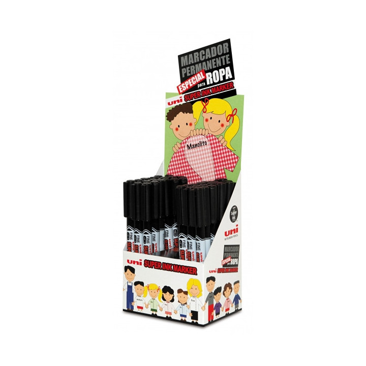 Uni-ball PNA-125 Super Ink Expositor de 36 Marcadores Textiles - Punta Acrilica 0.9mm - Tinta Pigmentada Base Aceite - Color Ne