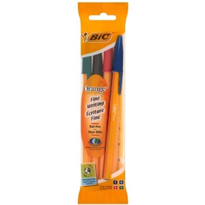 Bic Orange Original Fine Pack de 4 Boligrafos de Bola - Punta Redonda de 0.8mm - Trazo de 0.3mm - Tinta con Base de Aceite - Cu