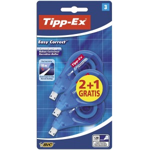 Tipp-Ex Easy Correct 2+1 Pack de 3 Cintas Correctoras 4.2mm x 12m - Resistente - Escritura Instantanea