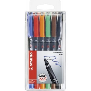 Stabilo OHPen Pack de 6 Rotuladores Permanentes - Punta Fina - Trazo de 0.7mm - Agarre Antideslizante - Tapon Ventilado - Color