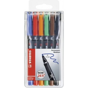 Stabilo OHPen Pack de 6 Rotuladores Permanentes - Punta Media - Trazo de 1mm - Agarre Antideslizante - Tapon Ventilado - Colore