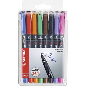 Stabilo OHPen Pack de 8 Rotuladores Permanentes - Punta Media - Trazo de 1mm - Agarre Antideslizante - Tapon Ventilado - Colore