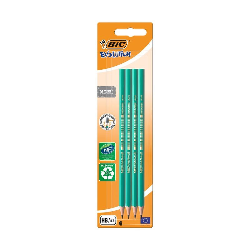 Bic Evolution Pack de 4 Lapices de Grafito Hexagonal - Mina HB Ultrarresistente - Sin Madera - No se Astilla Bic Evolution Pack de 4 Lapices de Grafito Hexagonal - Mina HB Ultrarresistente - Sin Madera - No se Astilla