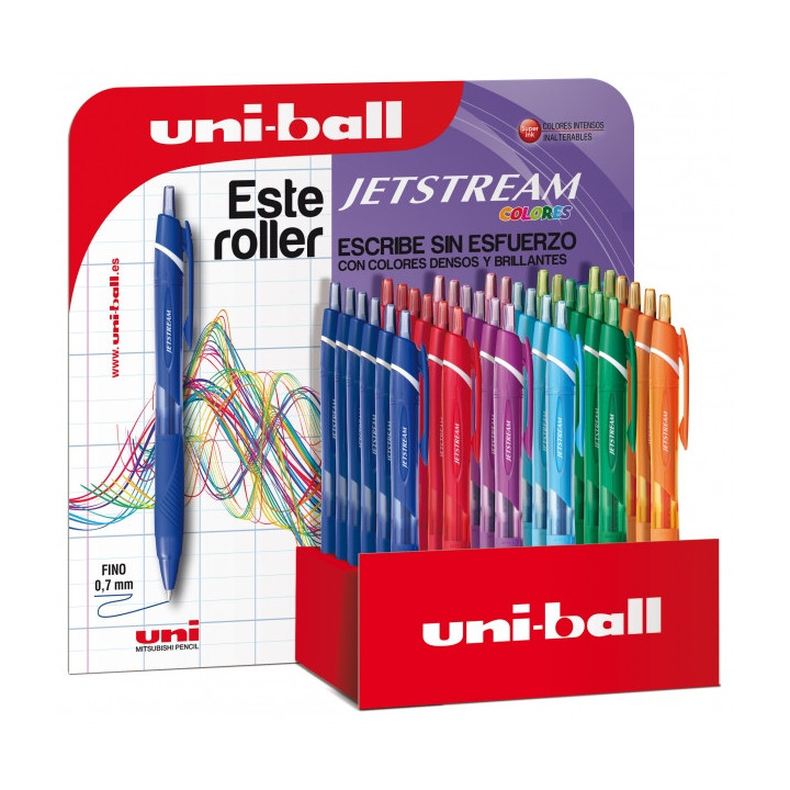 Uni-ball SXN-150C JetStream Colores Expositor de 36 Boligrafos Retractiles - Punta de Bola 0.7mm - Tinta Pigmentada Resistente