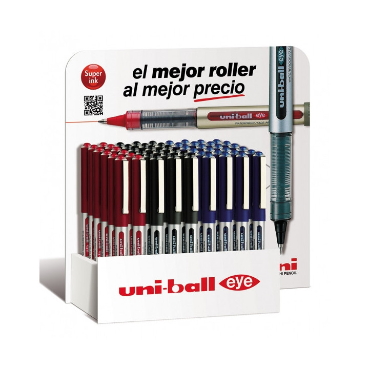 Uni-ball Eye Micro UB-150 Expositor de 54 Boligrafos de Tinta Liquida - Punta de Bola 0.5mm - Tinta Resistente al Agua y Luz -