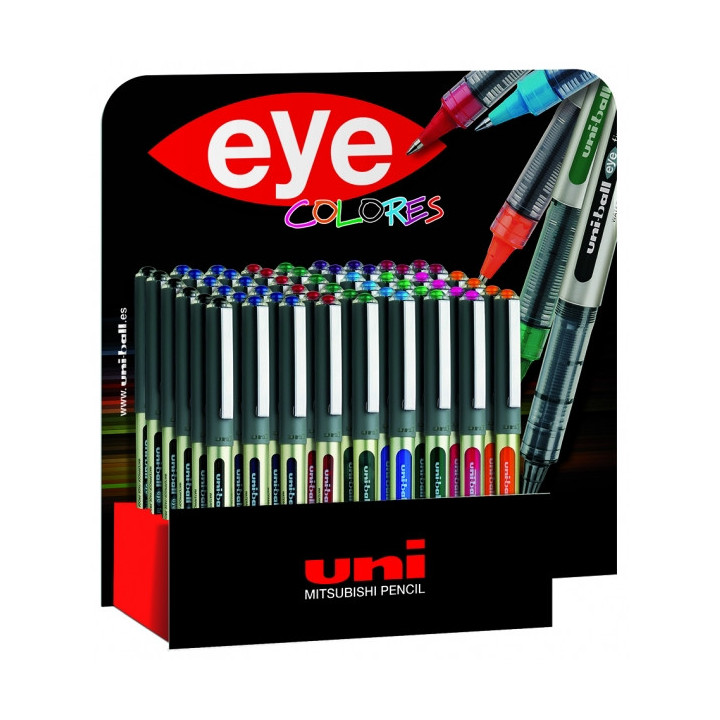 Uni-ball UB-157 Eye Fine Expositor de 54 Boligrafos de Tinta Liquida - Punta de Bola 0.7mm - Tinta Resistente al Agua y Luz - S