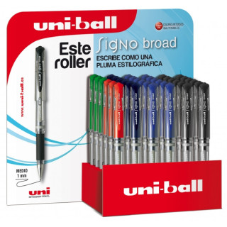 Uni-ball Signo Broad UM-153/3D Expositor de 36 Rollers de Tinta Gel - Punta de Bola 1mm - Trazo Estilo Pluma - Sujecion de Cauc
