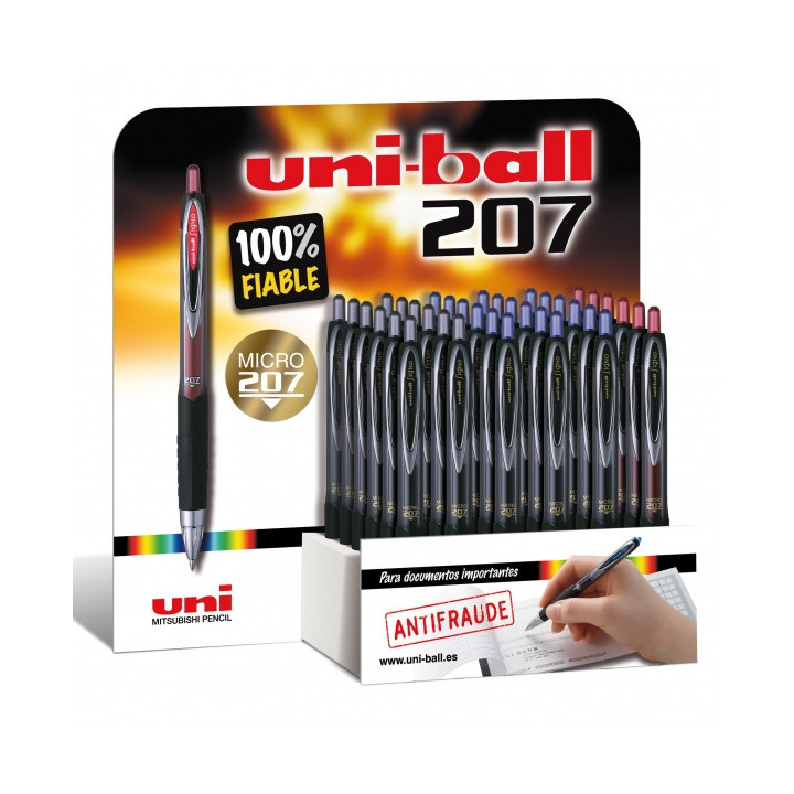 Uni-ball UMN-207 Signo Expositor de 36 Rollers - Punta de Bola 0.5mm - Grip de Caucho Antifatiga - Tinta Pigmentada Resistente
