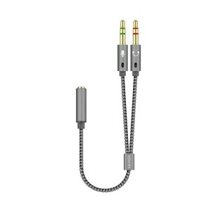 Aisens Cable Adaptador Audio JACK 3.5 4 Pines/H-2xJACK 3.5 3 Pines/M - 25cm - Color Gris
