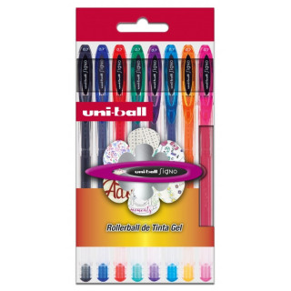Uni-ball Signo Basico Pack de 8 Boligrafos de Tinta Gel - Punta de Bola 0.7mm - Tinta Resistente al Agua y Luz - Colores Surtid