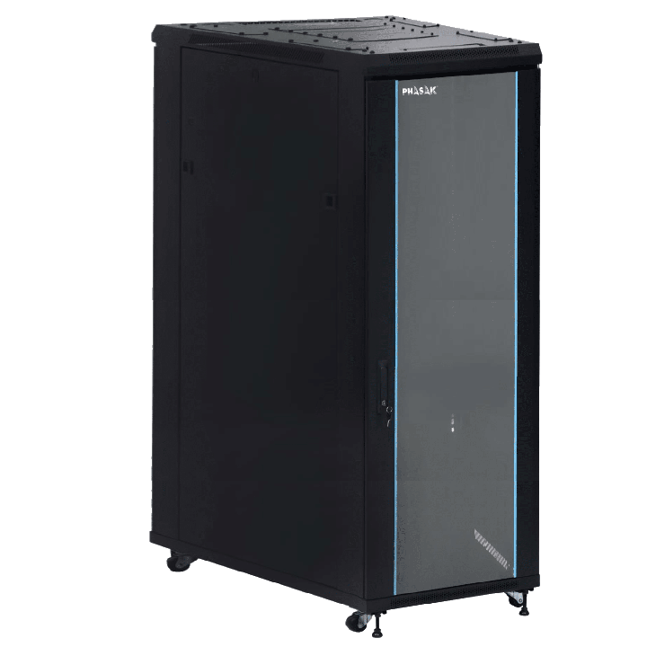 PHASAK Armario Rack 19" Phasak Pro 42U  600x1000 Montado (Incluye: 2 bandejas de 19? + Regleta electrica 19? + Juego de ruedas