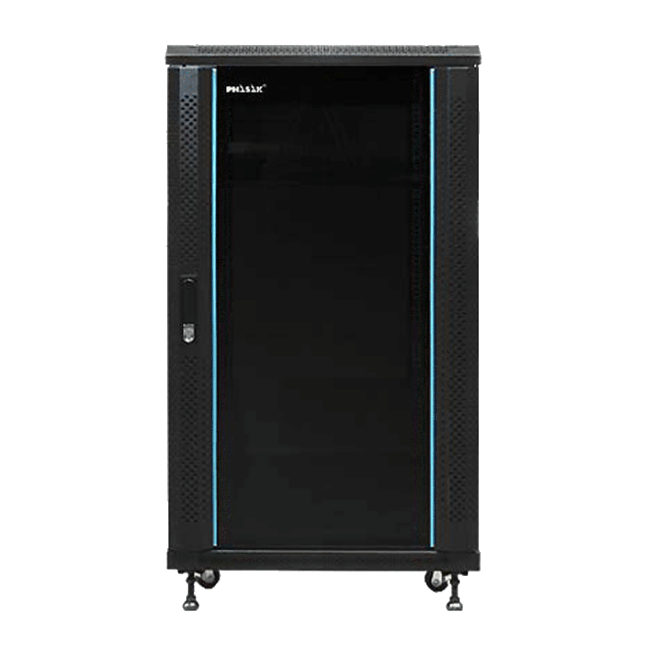 PHASAK Armario Rack 19" Phasak Pro 22U  600x600 Montado (Incluye: 2 bandejas de 19? + Regleta electrica 19? + Juego de ruedas +