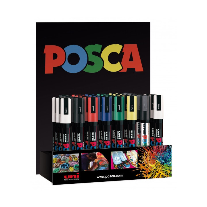 Posca PC-5M Expositor de 36 Marcadores de Pintura - Punta de Bala 1.8-2.5mm - Tinta Base al Agua - No Permanente - Resistente a
