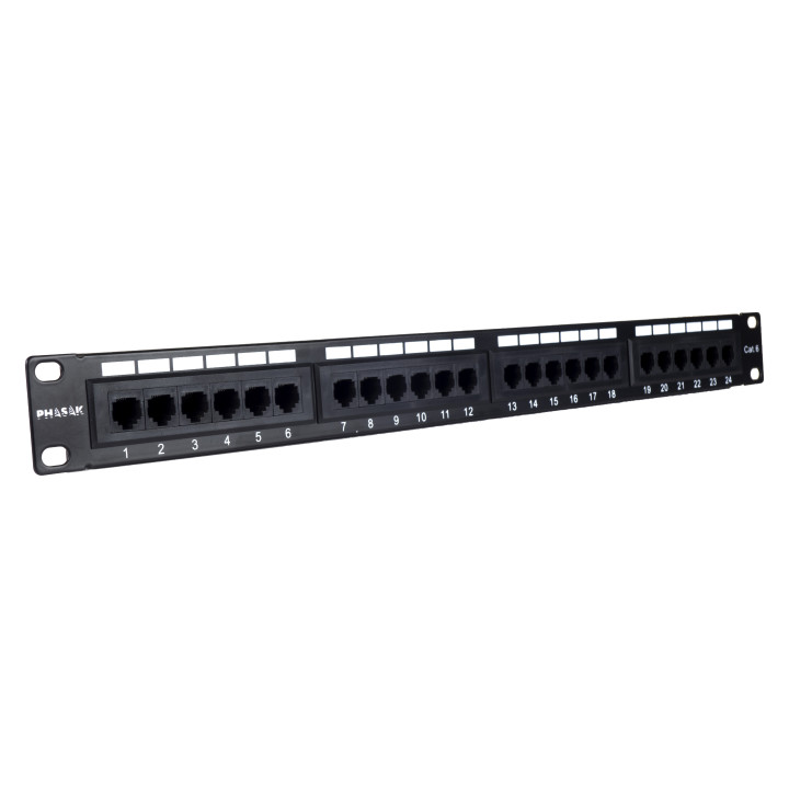 PHASAK Panel transferencia UTP 19" Cat. 6  dual 24p.1U PHASAK negro