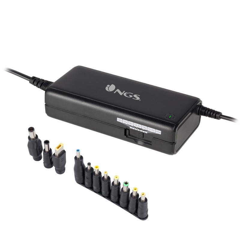 NGS Ban Cargador de Portatil Universal 90W - 11 Adaptadores - Voltaje 12-20V - Indicador LED NGS Ban Cargador de Portatil Universal 90W - 11 Adaptadores - Voltaje 12-20V - Indicador LED