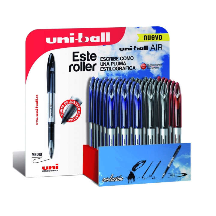 Uni-ball Air 188 Expositor de 36 Rollerballs - Punta de Bola 0.7mm - Escritura como Pluma Estilografica - Tinta Pigmentada Resi