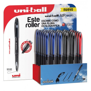 Uni-ball Air Micro 188 Expositor de 36 Rollerballs - Punta de Acetato Plastico 0.5mm - Escribe como Pluma Estilografica - Tinta