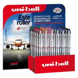 Uni-ball Vision Elite UB-200 Expositor de 36 Rollerballs de Tinta Liquida - Punta de Bola 0.8mm - Sistema Antifugas para Viajes