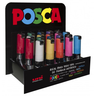Posca PC-8K Expositor de 20 Marcadores de Pintura - Punta Biselada Acrilica 8mm - No Permanente - Ideal para Carteleria y Decor