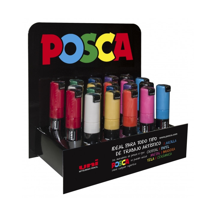 Posca PC-8K Expositor de 20 Marcadores de Pintura - Punta Biselada Acrilica 8mm - No Permanente - Ideal para Carteleria y Decor