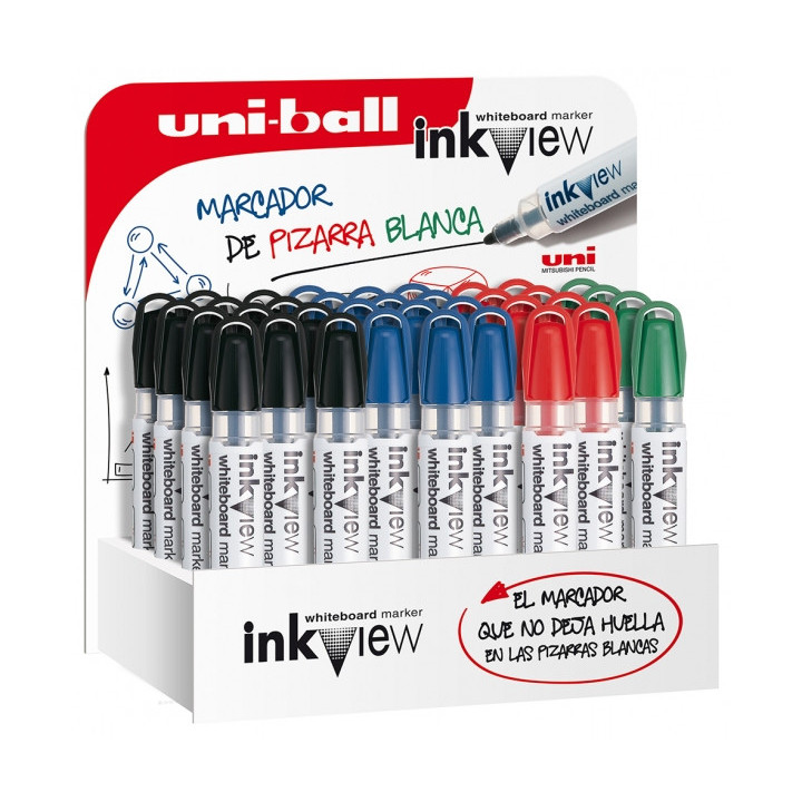 Uni-ball Inkview PWB-202 Expositor de 36 Marcadores de Pizarra Blanca - Punta Conica 1.8-2.2mm - Zona Transparente para Nivel d