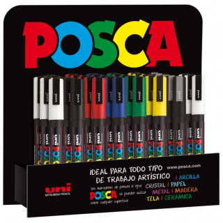 Posca PC3M Expositor de 36 Marcadores de Pintura - Punta Conica de Poliester 0.9-1.3mm - Tinta Base al Agua - Resistente a la L