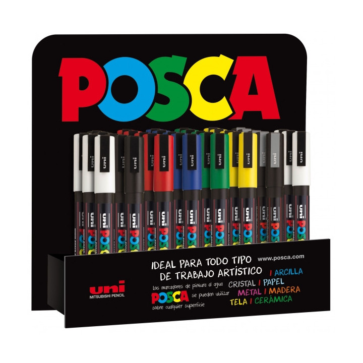 Posca PC3M Expositor de 36 Marcadores de Pintura - Punta Conica de Poliester 0.9-1.3mm - Tinta Base al Agua - Resistente a la L