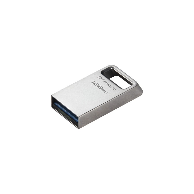 Kingston DataTraveler Micro Memoria USB 128GB - USB 3.2 Gen 1 - Ultracompacta y Ligera - Enganche para Llavero - Cuerpo Metalic