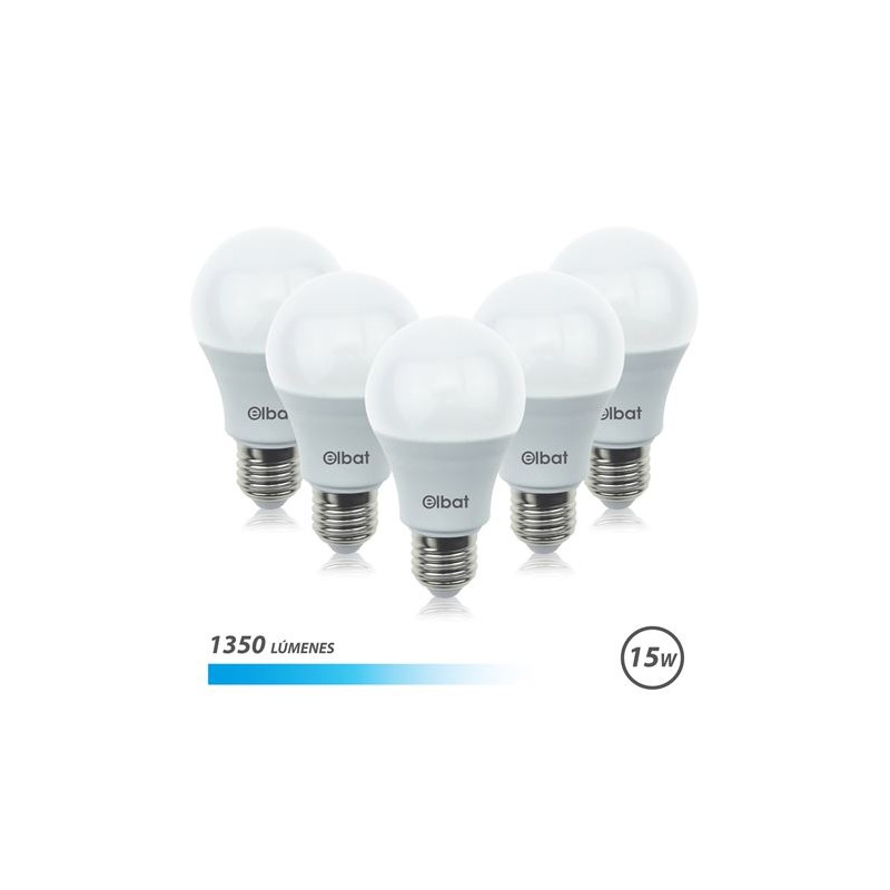 Elbat Pack de 5 Bombillas LED A60 15W E27 1350lm - 6500K Luz Fria Elbat Pack de 5 Bombillas LED A60 15W E27 1350lm - 6500K Luz Fria