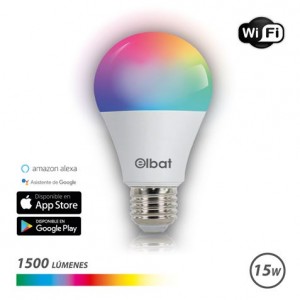 Elbat Bombilla LED Smart Wi-Fi A65 E27 15W 1500lm RGB - Temperatura 2700K a los 6000K - Control de Voz - Control Remoto - 3 Mod