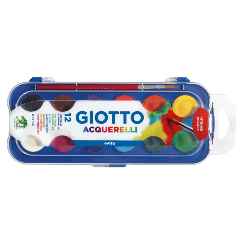 Giotto Estuche de 12 Acuarelas de 30mm + Pincel - Colores Brillantes Giotto Estuche de 12 Acuarelas de 30mm + Pincel - Colores Brillantes