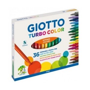 Giotto Turbo Color Pack de 36 Rotuladores - Punta Fina 2.8 mm. - Tinta al Agua - Lavable - Colores Surtidos