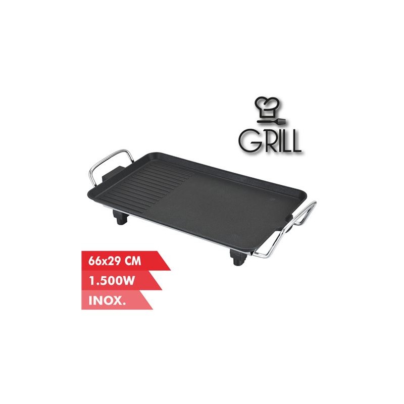 Muvip Plancha de Asar Electrica 1500W - 2 Zonas Lisa y Grill - Placa Antiadherente - Asas Tacto Frio - Termostato Extraible - S Muvip Plancha de Asar Electrica 1500W - 2 Zonas Lisa y Grill - Placa Antiadherente - Asas Tacto Frio - Termostato Extraible - S