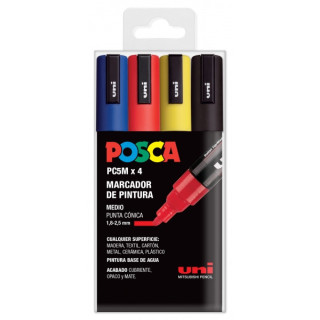 Posca PC-5M Pack de 4 Marcadores de Pintura - Punta de Bala 1.8-2.5mm - Tinta Base al Agua - No Permanente - Resistente a la Lu