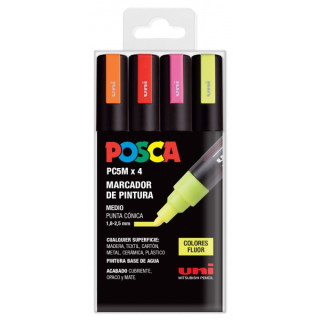 Posca PC-5M Pack de 4 Marcadores de Pintura - Punta de Bala 1.8-2.5mm - Tinta Base al Agua - No Permanente - Resistente a la Lu