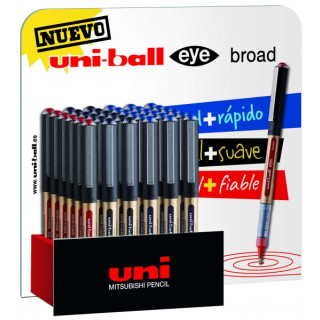 Uni-ball UB-150 Eye Broad Expositor de 36 Boligrafos de Tinta Liquida - Punta de Bola 1mm - Tinta Resistente al Agua y Luz - Si