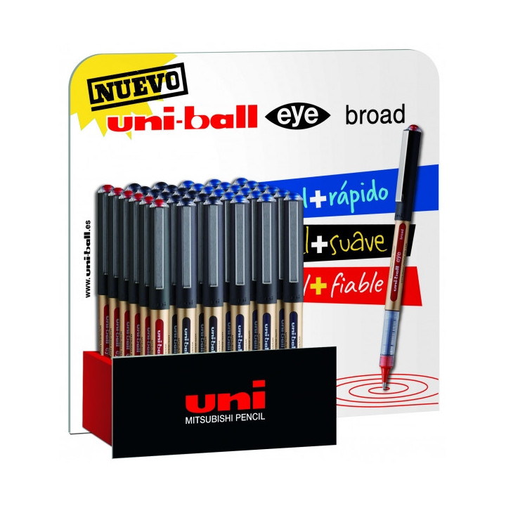 Uni-ball UB-150 Eye Broad Expositor de 36 Boligrafos de Tinta Liquida - Punta de Bola 1mm - Tinta Resistente al Agua y Luz - Si