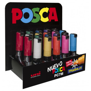 Posca PC-7M Expositor de 20 Marcadores de Pintura - Punta de Bala 4.5-5.5mm - Tinta Base al Agua - Resistente a la Luz - Colore