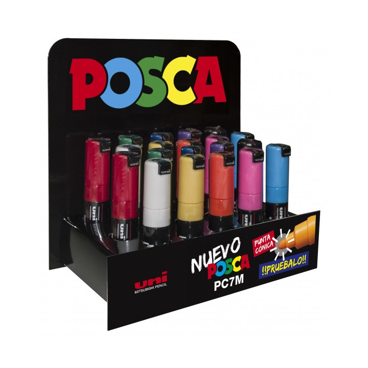 Posca PC-7M Expositor de 20 Marcadores de Pintura - Punta de Bala 4.5-5.5mm - Tinta Base al Agua - Resistente a la Luz - Colore