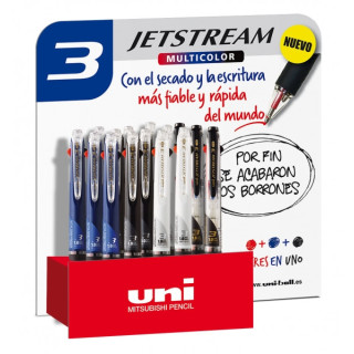 Uni-ball SXE3-400-10 JetStream Expositor de 15 Boligrafos Tricolor - Punta de Bola 1mm - Boligrafo con 3 Colores de Tinta