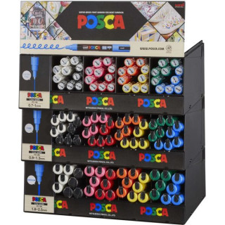 Posca Expositor de 112 Marcadores de Pintura - Punta de Poliester - Tinta Pigmentada Base Agua - Resistente a la Luz - Color y